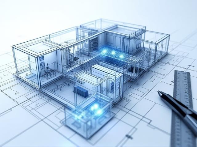 Architectural drawing of a smart home design concept.