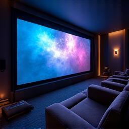 Home theater setup with integrated smart audio-visual systems.