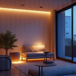Modern smart lighting fixture illuminating a room.